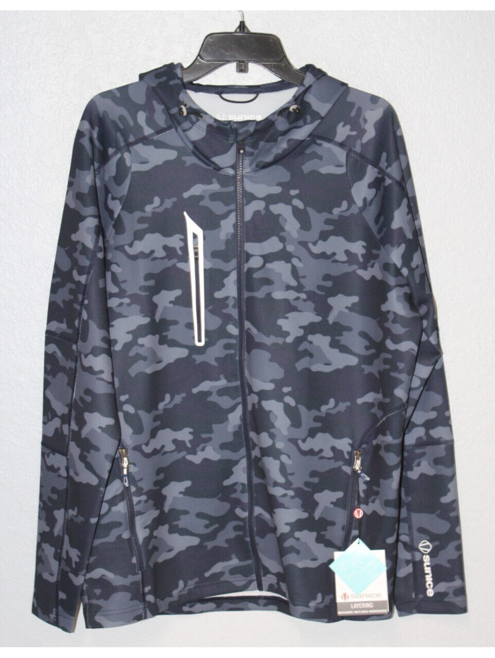 NEW Sunice Men Allendale 2.0 Hooded Knit Jacket Full Zip LARGE - Camo Blue NWT